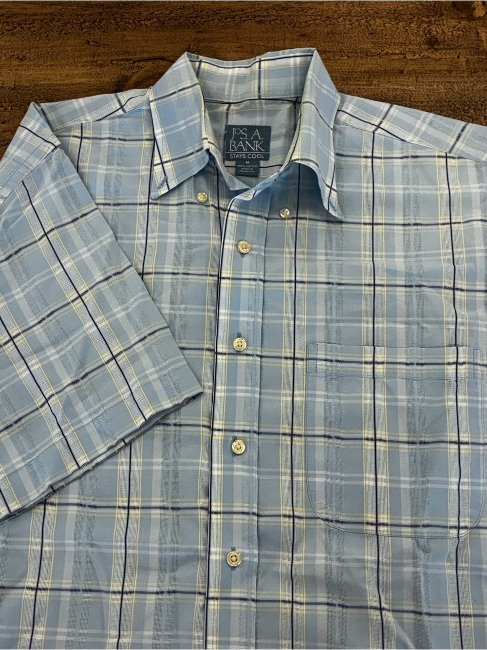 Jos. A. Bank Light Blue Plaid Short-Sleeve Button-Down Shirt